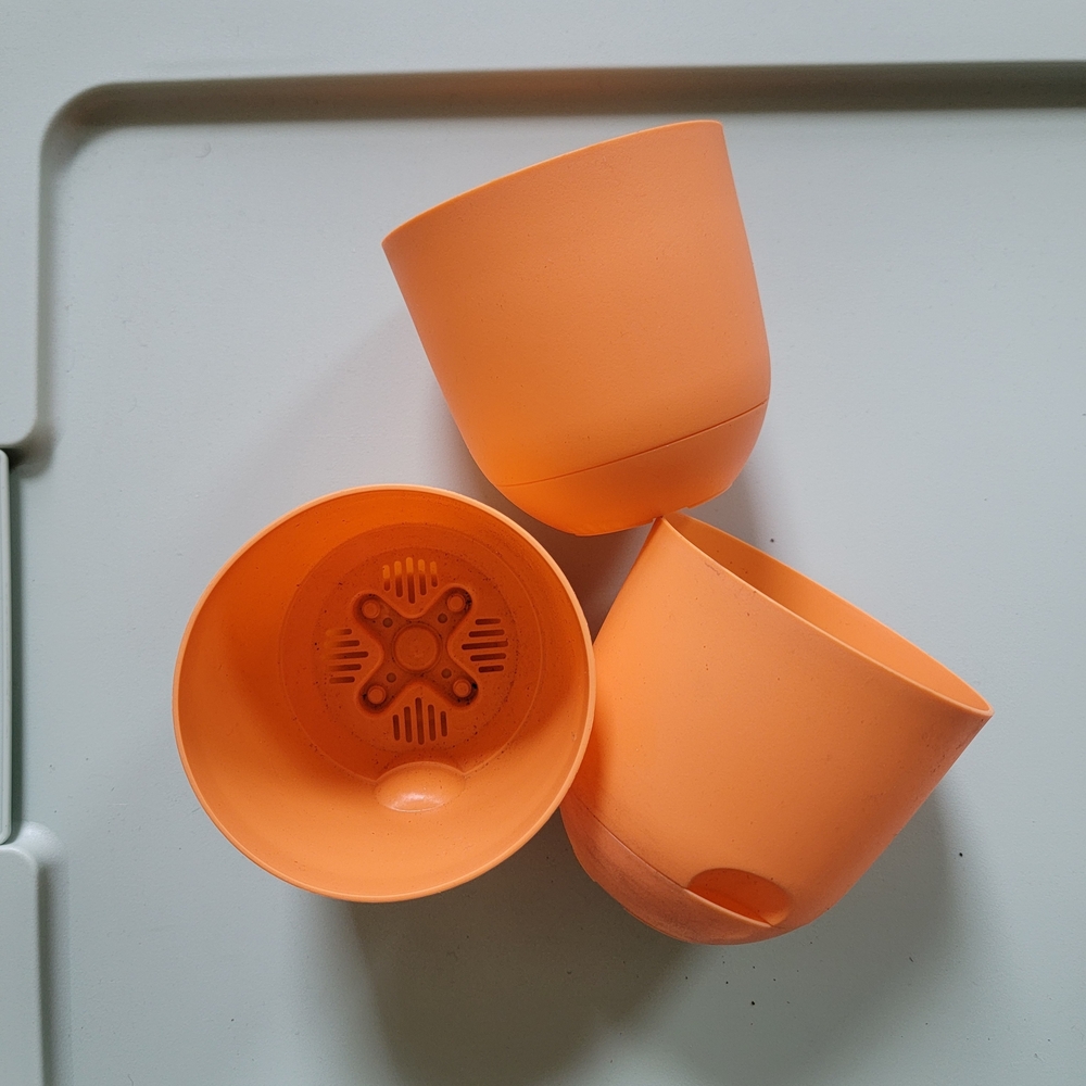 Set of Three Orange Plant Pots